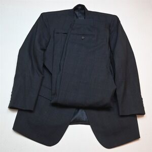 Vtg Mens 42R 38x30 Blue Glenn Plaid 100% Wool Mens Jacket Pants Suit